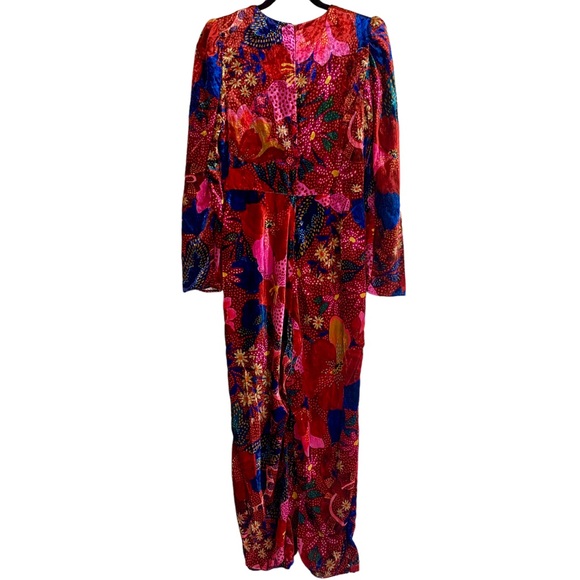 Farm Rio Red Wildlife Snake Garden Floral Velvet Jumpsuit Romper Vivid - Picture 11 of 15